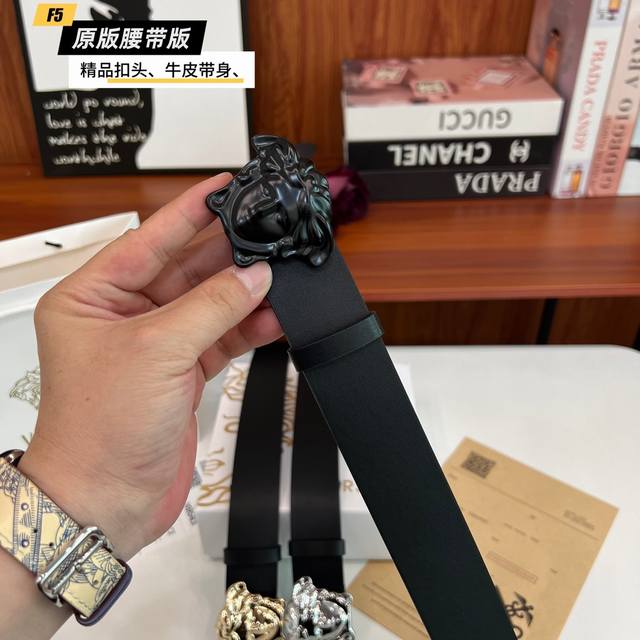 Original Quality Punch-Hole Brand: Versace Home Men's Color: Black Buckle: Gold,