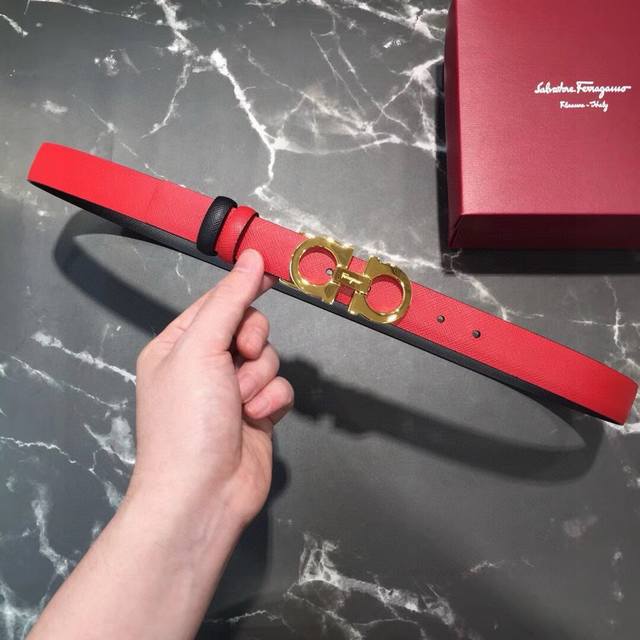 Authentic Salvatore Ferragamo Belt, Red With Black, Double-Sided Top-Grain Leath