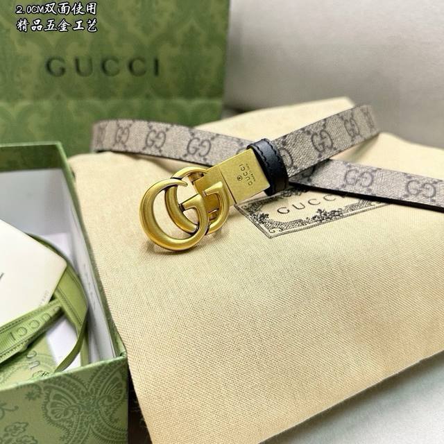 Gucci 2.0 Cm Width, Simple And Elegant, Double-Sided Use, Rotatable Hardware, Pr
