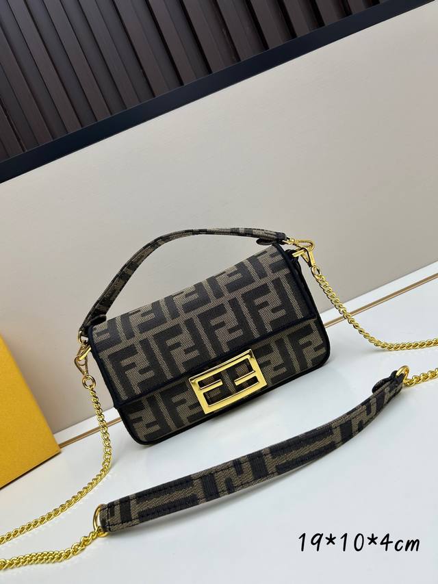 With Box, Small Size. Fendi 1 Latest Baguette Ff Logo Vintage Embroidery Series