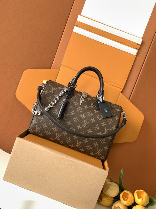 Premium Mb Chip Edition Original Leather Speedy Soft 30 Dark Handbag, A Stylish