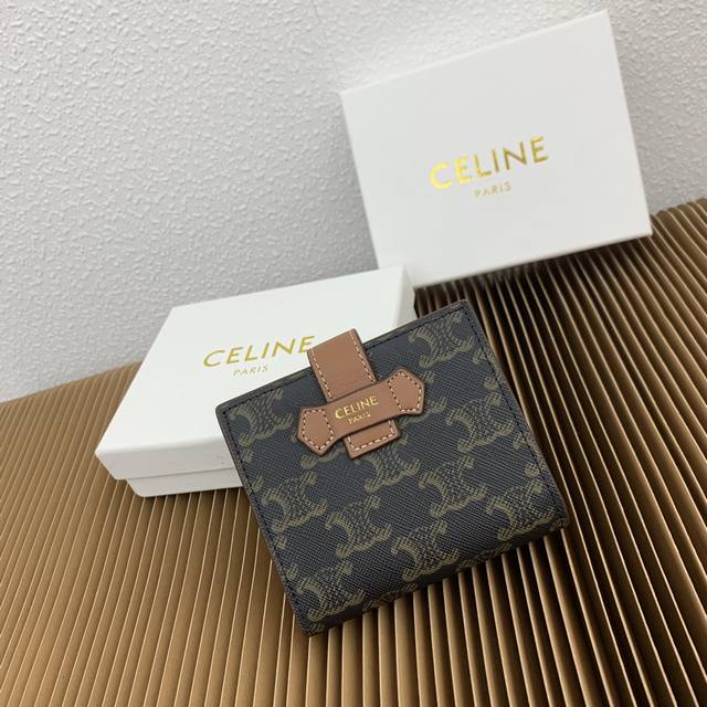 Celine Celine Small Logo-Printed Lambskin Leather Strap Wallet Triomphe Syntheti