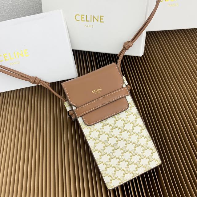Celine Logo-Printed Lambskin Flip-Cover Phone Case In Brown, 4 X 7 Inches (10 X