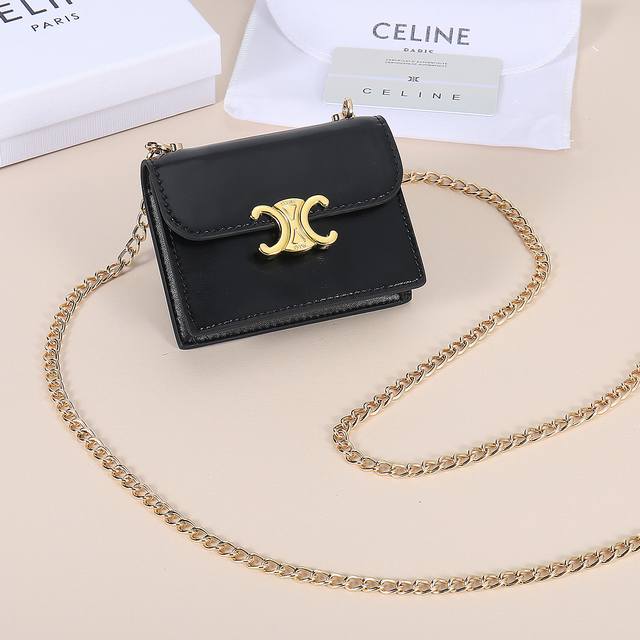 Celine New Chain Triomphe Business Card Case, Can Be Worn Crossbody, Cowhide Lea
