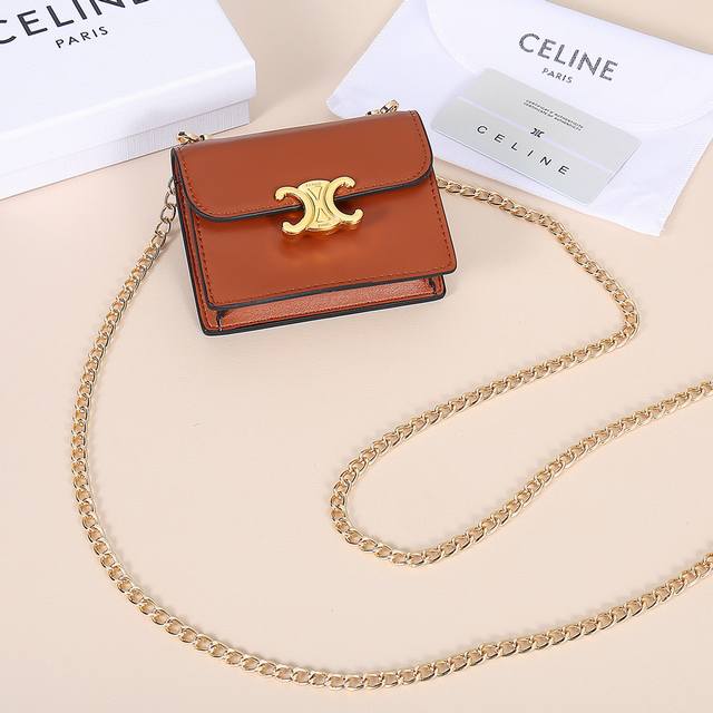 Celine New Chain Triomphe Business Card Case, Can Be Worn Crossbody, Cowhide Lea