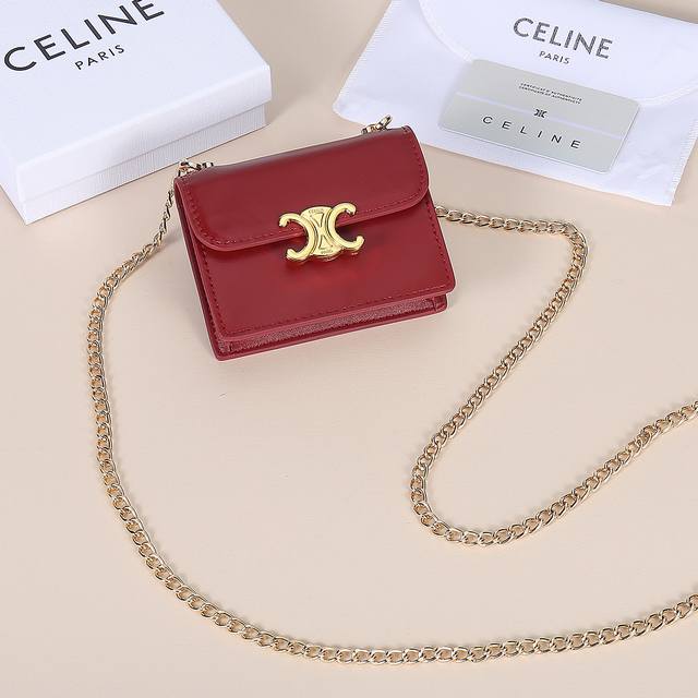 Celine New Chain Triomphe Business Card Holder, Can Be Worn Crossbody, Cowhide L
