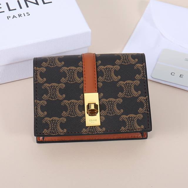 Celine New Card Case, Triomphe Flap Card Case, Classic Patterned Exterior With S