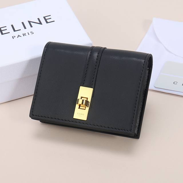 Celine New Card Case, Triomphe Flap Card Case, Cowhide Leather Exterior With Pla