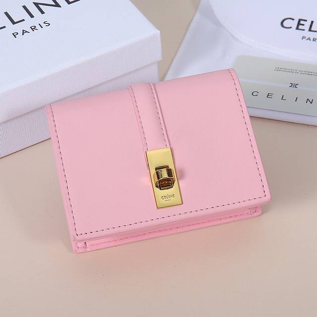 Celine New Card Case, Triomphe Flap Card Case, Cowhide Leather Exterior With Pla