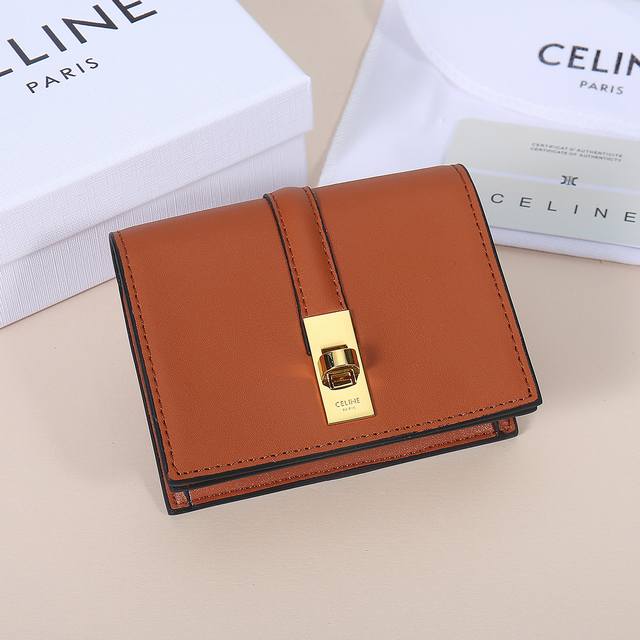 Celine New Card Case, Triomphe Flip-Top Card Case, Cowhide Leather Exterior With