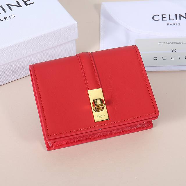 Celine New Card Case, Triomphe Flap Card Case, Cowhide Leather Exterior With Pla