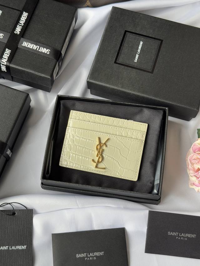Ysl Recent Classic Card Case, Crocodile Leather, Card Holder, Credit Card Holder