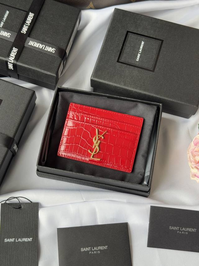 Ysl Recent Classic Card Case, Crocodile Leather, Card Holder, Credit Card Holder