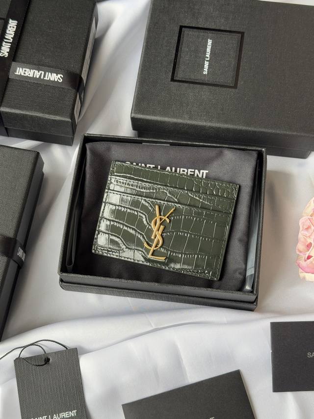 Ysl Recent Classic Card Case, Crocodile Leather, Card Holder, Credit Card Holder