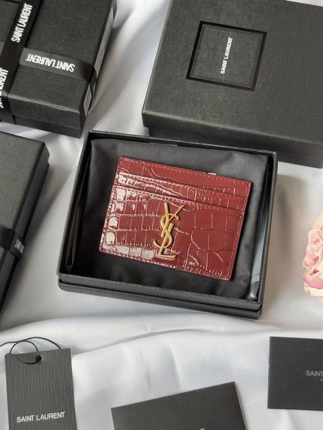 Ysl Recent Classic Card Case, Crocodile Leather, Card Holder, Credit Card Holder