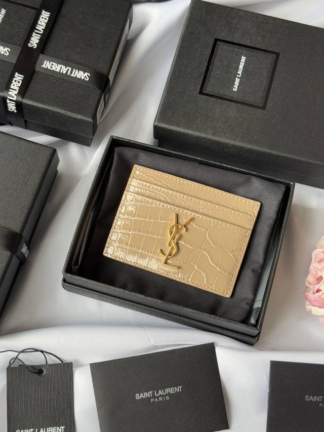 Ysl Recent Classic Card Case, Crocodile Leather, Card Holder, Credit Card Holder
