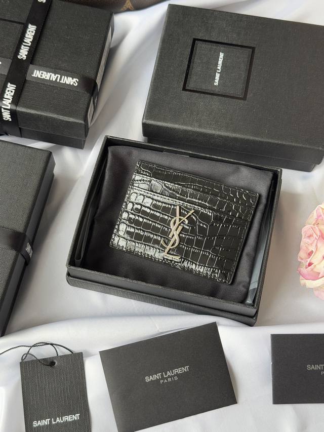 Ysl Recent Classic Card Case, Crocodile Leather, Card Holder, Credit Card Holder