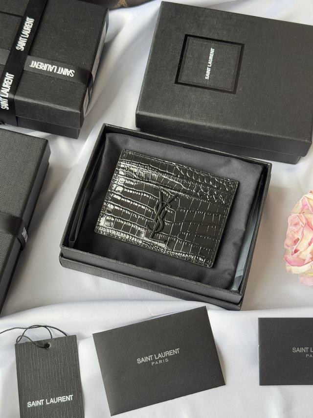 Ysl Recent Classic Card Case, Crocodile Leather, Card Holder, Credit Card Holder