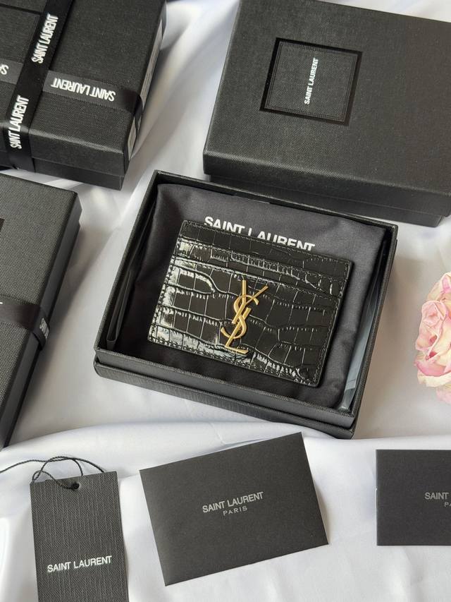 Ysl Recent Classic Card Case, Crocodile Leather, Card Holder, Credit Card Holder