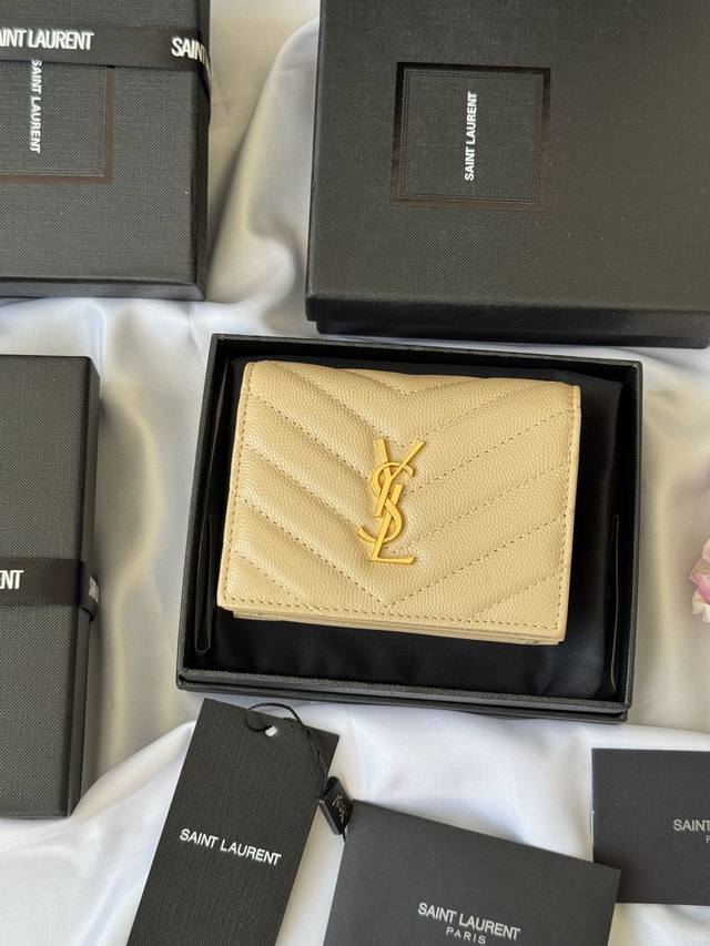 Ysl Home Y-Series Short Wallet Authentic Design Imported Cowhide With Caviar Tex