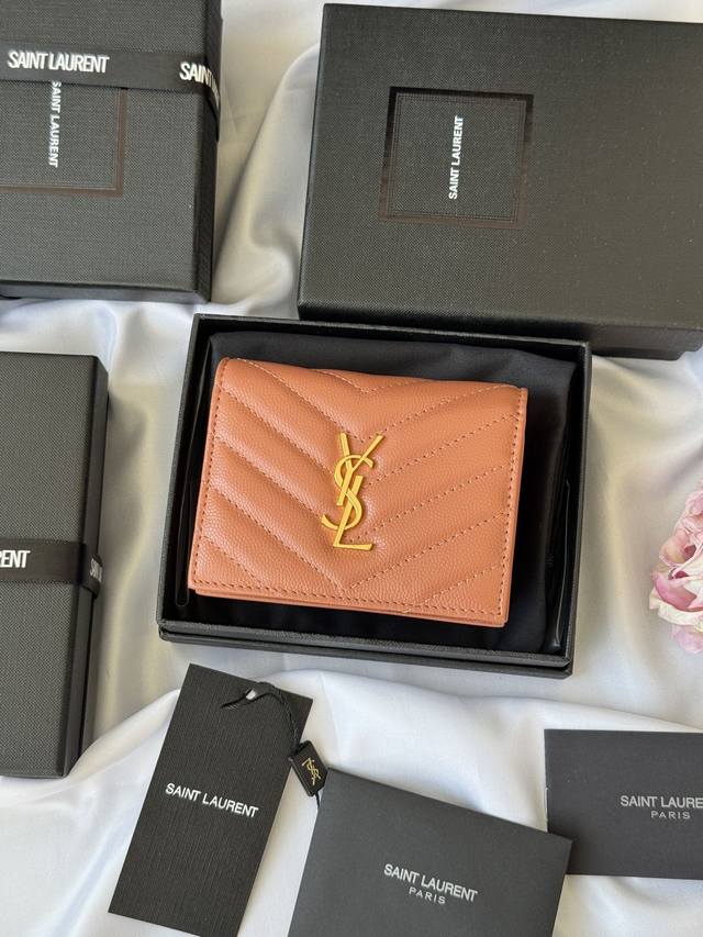 Ysl Home Y Home Short Wallet Authentic Design Imported Cowhide With Caviar-Patte