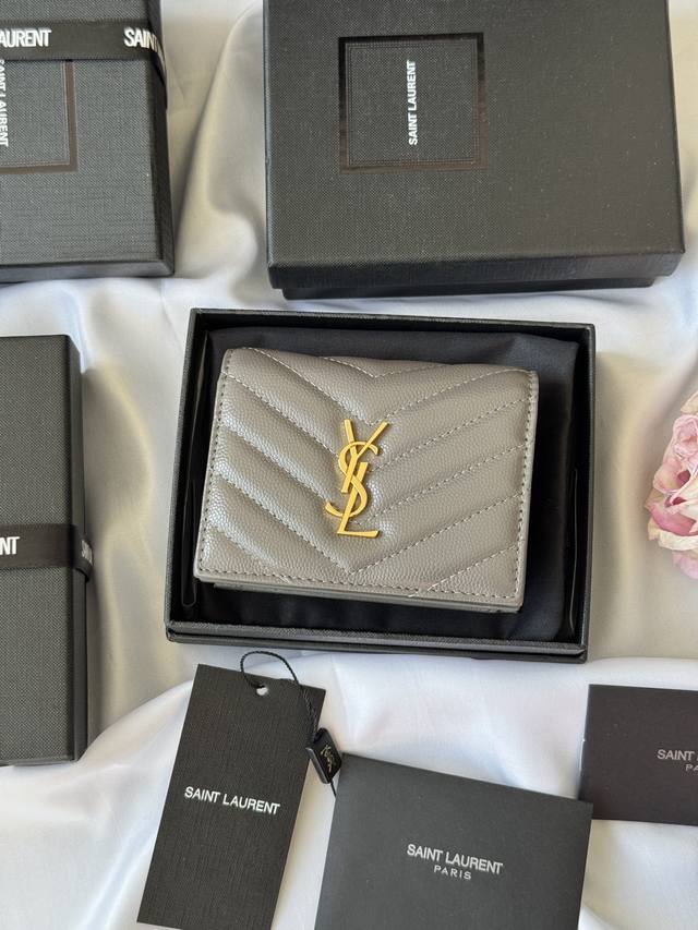 Ysl Home Y Home Short Wallet Authentic Design Imported Cowhide With Caviar-Patte