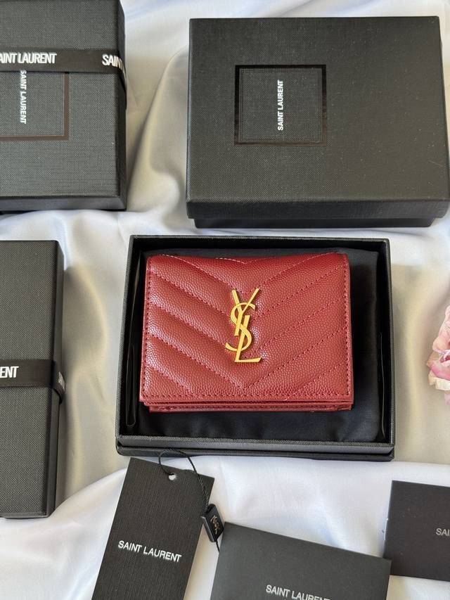 Ysl Home Y Home Short Wallet Authentic Design Imported Cowhide With Caviar-Style