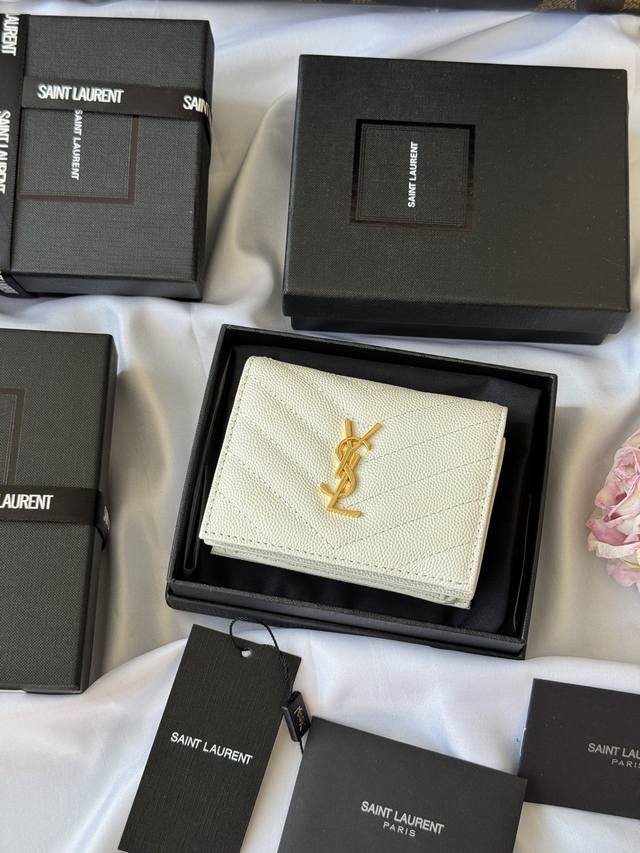 Ysl Home Y Home Short Wallet Authentic Design Imported Cowhide With Caviar-Style