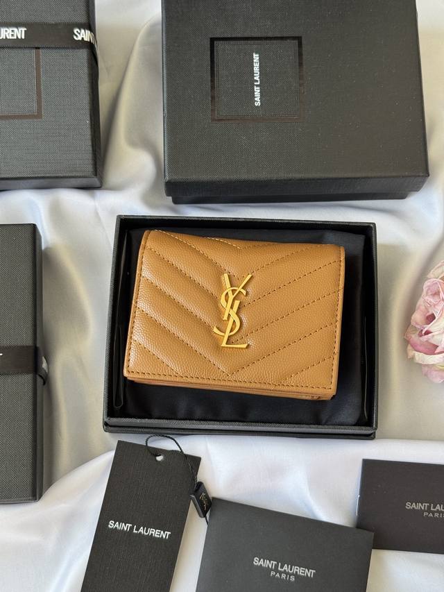 Ysl Home Y-Series Short Wallet Authentic Design Imported Cowhide With Caviar-Sty
