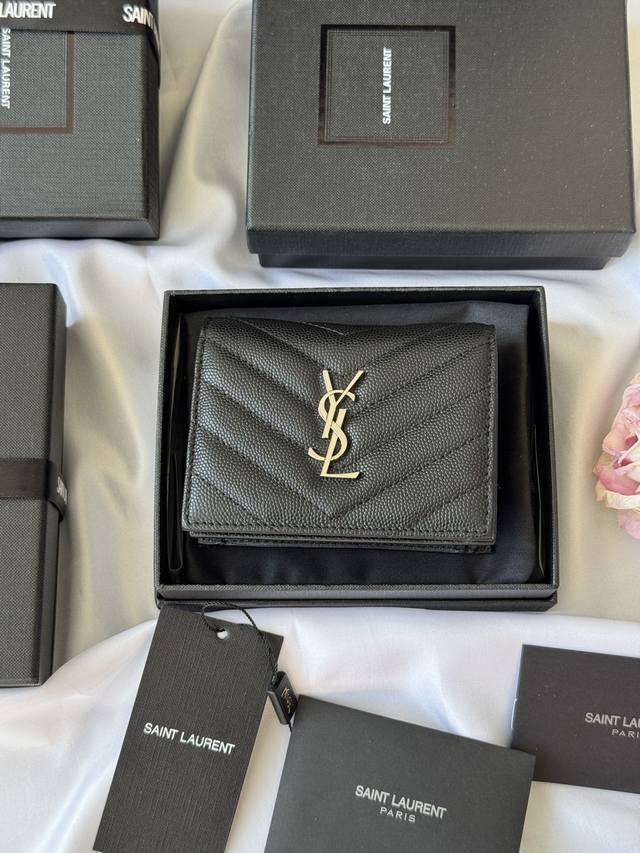 Ysl Home Y-Series Short Wallet Authentic Design Imported Cowhide With Caviar-Pat