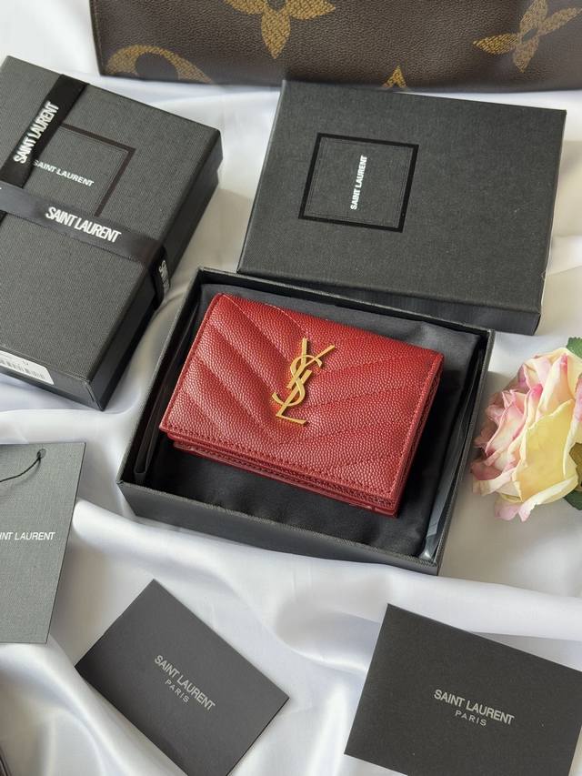 Ysl Home Y Home Short Wallet Authentic Design Imported Cowhide With Caviar-Style
