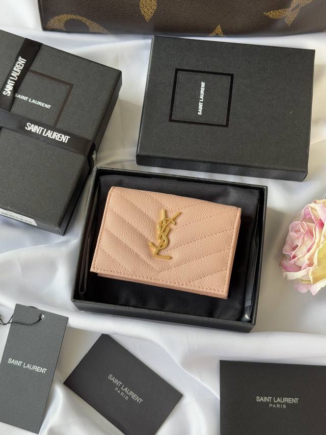 Ysl Home Y Home Short Wallet Authentic Design Imported Cowhide With Caviar-Patte