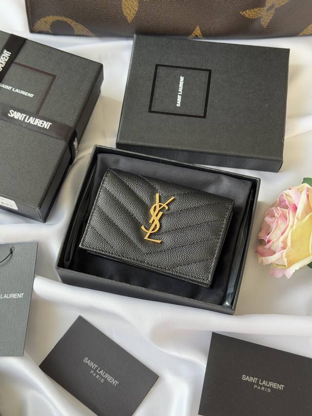 Ysl Home Y Home Short Wallet Authentic Design Imported Cowhide With Caviar-Patte