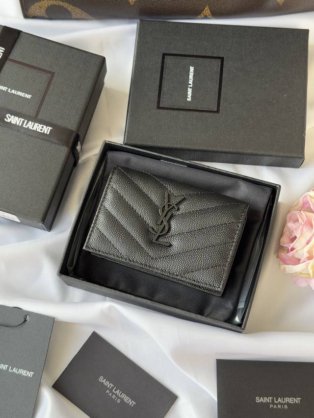 Ysl Home Y Home Short Wallet Authentic Design Imported Cowhide With Caviar-Patte