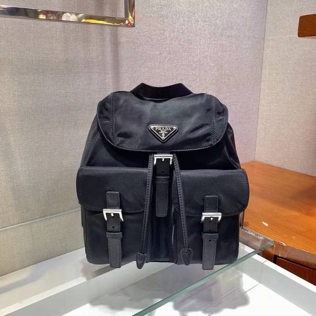 P Classic Double Shoulder Backpack, Upgraded Small Size 1Bz677, Small Size Top Q
