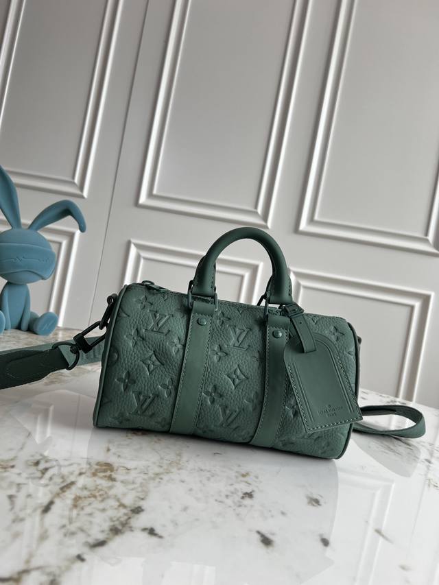 Top-Grade Original Leather Keepall Bandouli Re 25 Travel Bag M24432 In Moss Gree
