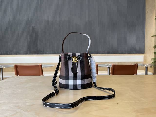 B Home Mini Drawstring Bucket Bag, Adorned With Burberry Check Pattern, Featurin