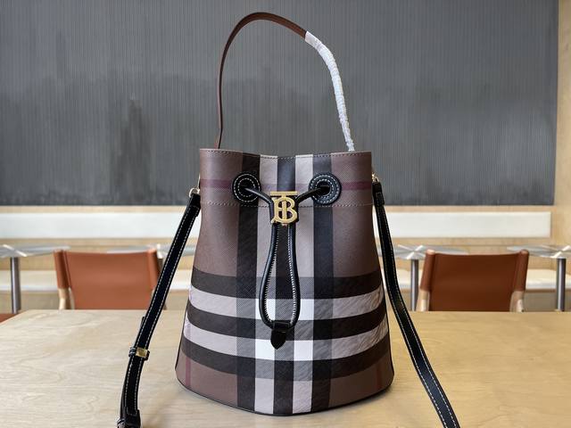 B The Latest Bucket Bag, Crafted From Large Checkered And Stitched Leather, Ador