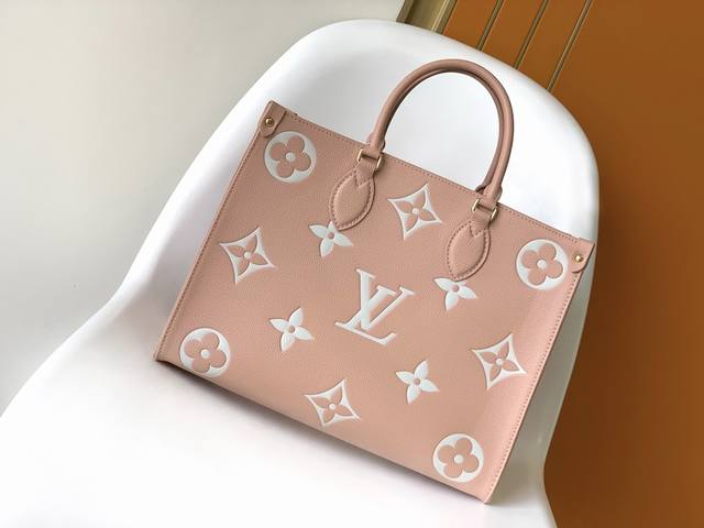 Top-Grade Authentic Onthego Medium-Sized Handbag M45494 Apricot Print 45495 Blac