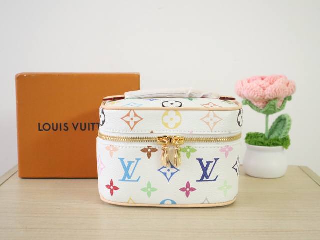M14033 White And Three-Color - Takashi Murakami Nice Nano Makeup Bag Crafted Fro