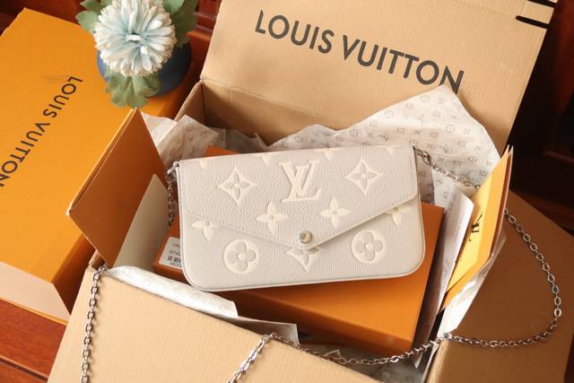 M14227 Silk-Printed Gray This Pochette F Licie Chain Bag Features Monogram Empre