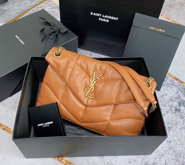 Caramel-Colored With Gold Buckle, No Packaging Included. Loulou Puffer Quilted L