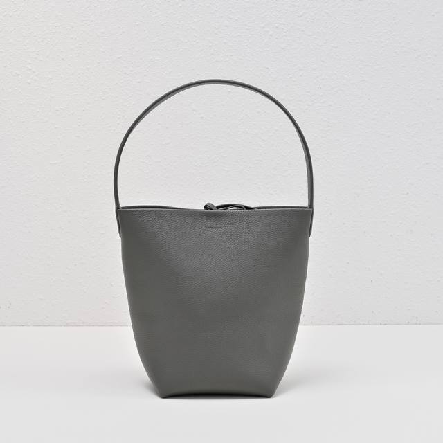 Upgraded Steel-Stamped Logo Small Lychee Gray Tr Bucket Bag. Completely On-Trend