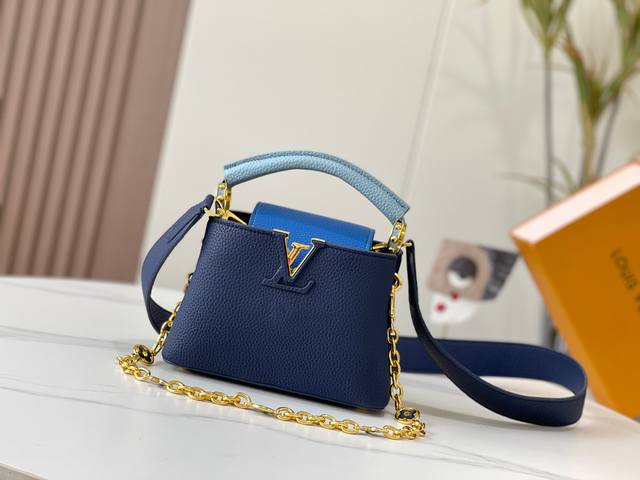 Upgraded M20845 Navy Blue Floral Trio This Capucines Mini Handbag Embodies Delic