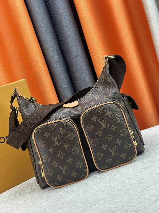 Upgraded Original M12697 Full Leather Khaki Vintage Bag With Floral Patterns, Cl