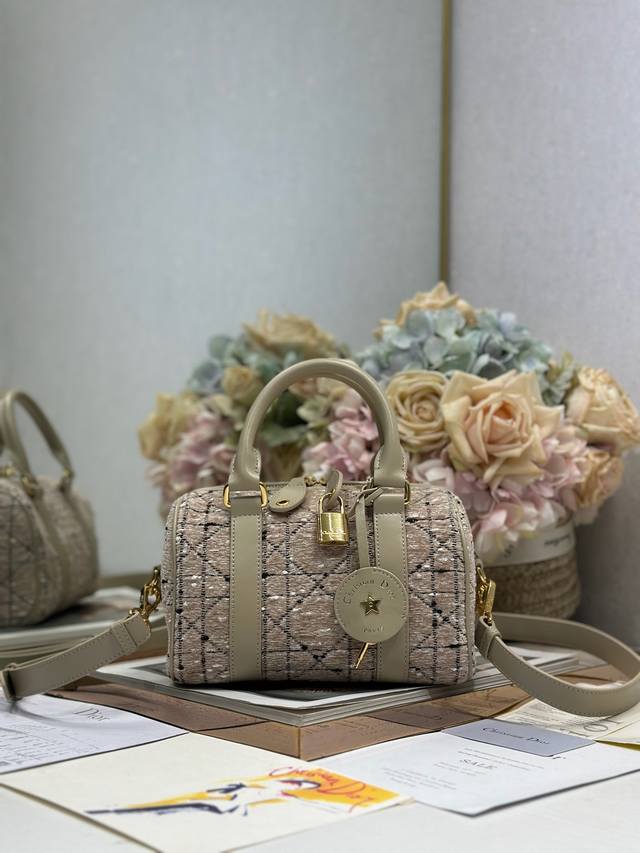 Top-Quality Authentic Dior Groove 20 Handbag, Small Size, Apricot Tweed. This Di