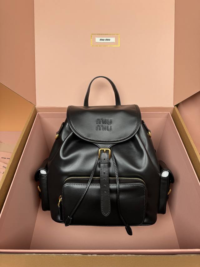 Genuine Leather Premium Hardware Genuine Leather Backpack Cowhide Leather ~ Blac
