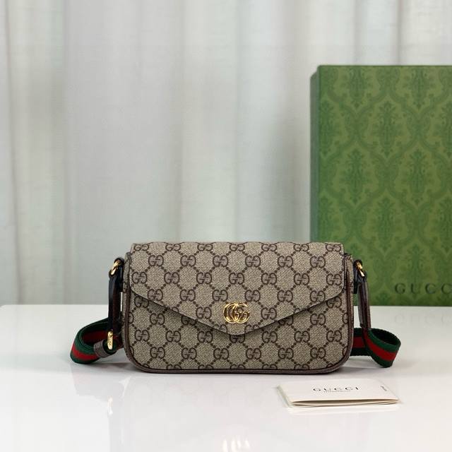 Original Leather Ophidia Series Mini Handbag, Beige And Ebony Gg With Brown Leat