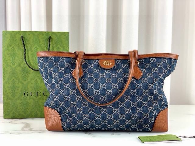 Genuine Leather, Denim Fabric That Doesn't Fade, Ophidia Denim Series Tote Bag,