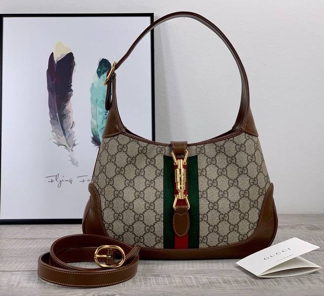 Genuine Leather Jackie 1961 Series Handbag, Red And Green Striped Woven Strap, B